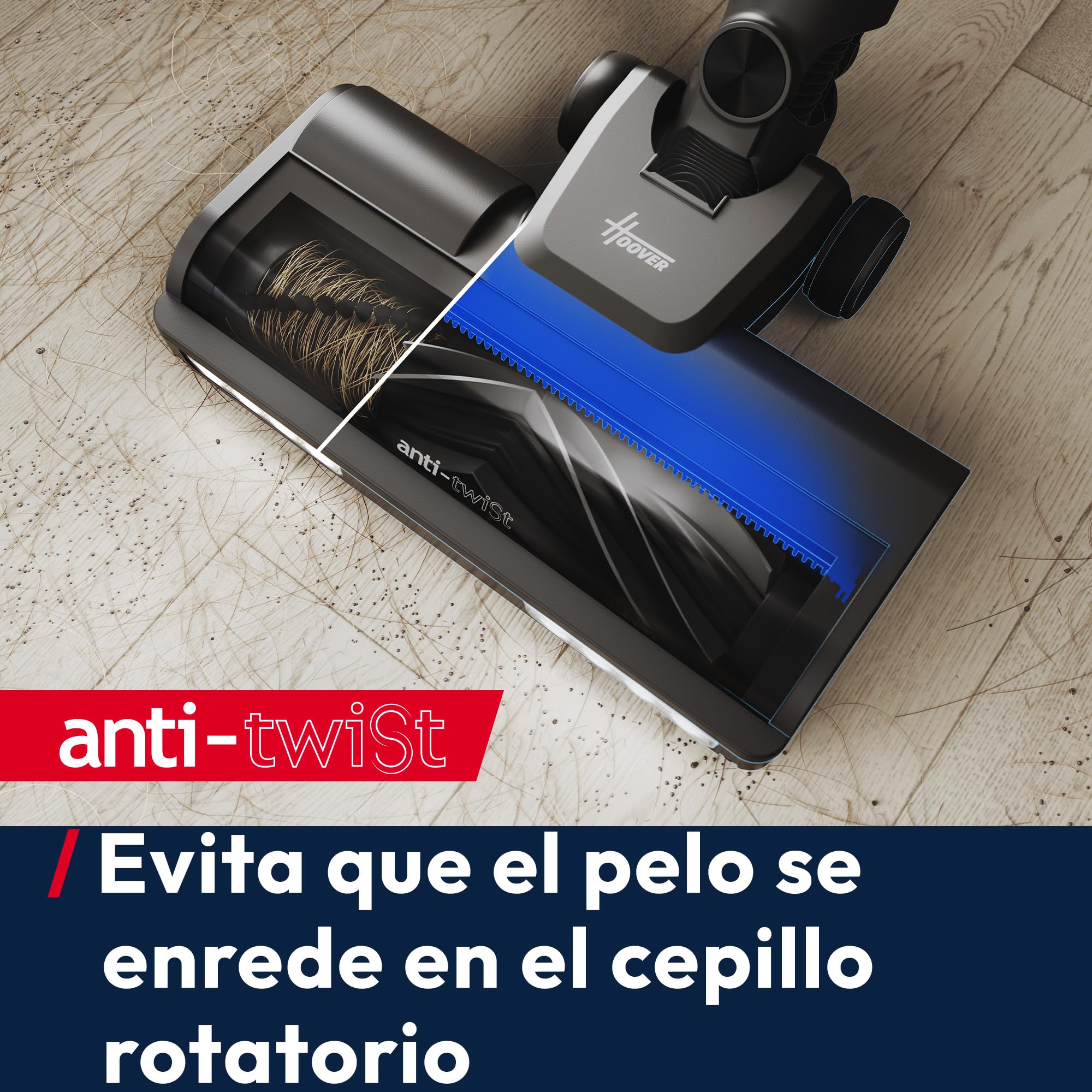 Hoover HF3 Core Aspiradora Sin Cable, 110 AW de Potencia, 60 min de autonomía, tecnología Anti‑Twist, Cepillo multisuelos de Doble Borde, diseño versátil, QuickPark, Formato portátil [HF3CZ10H]