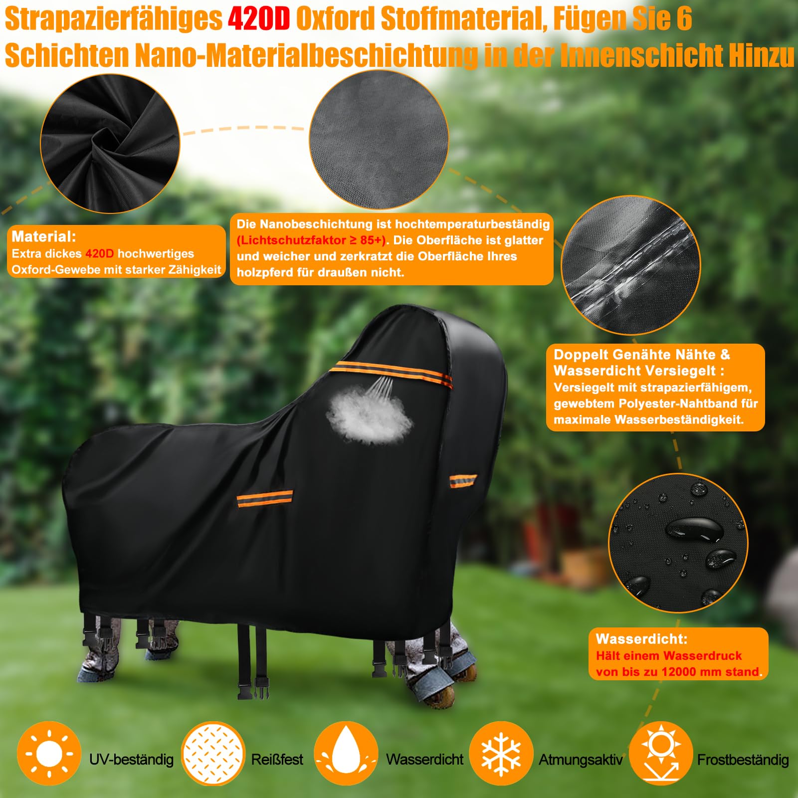 Cubierta para caballo de madera impermeable al aire libre, 420D Oxford caballo de madera para exteriores, lona protectora resistente a los rayos UV, universal, lona de jardín con rayas impermeables y