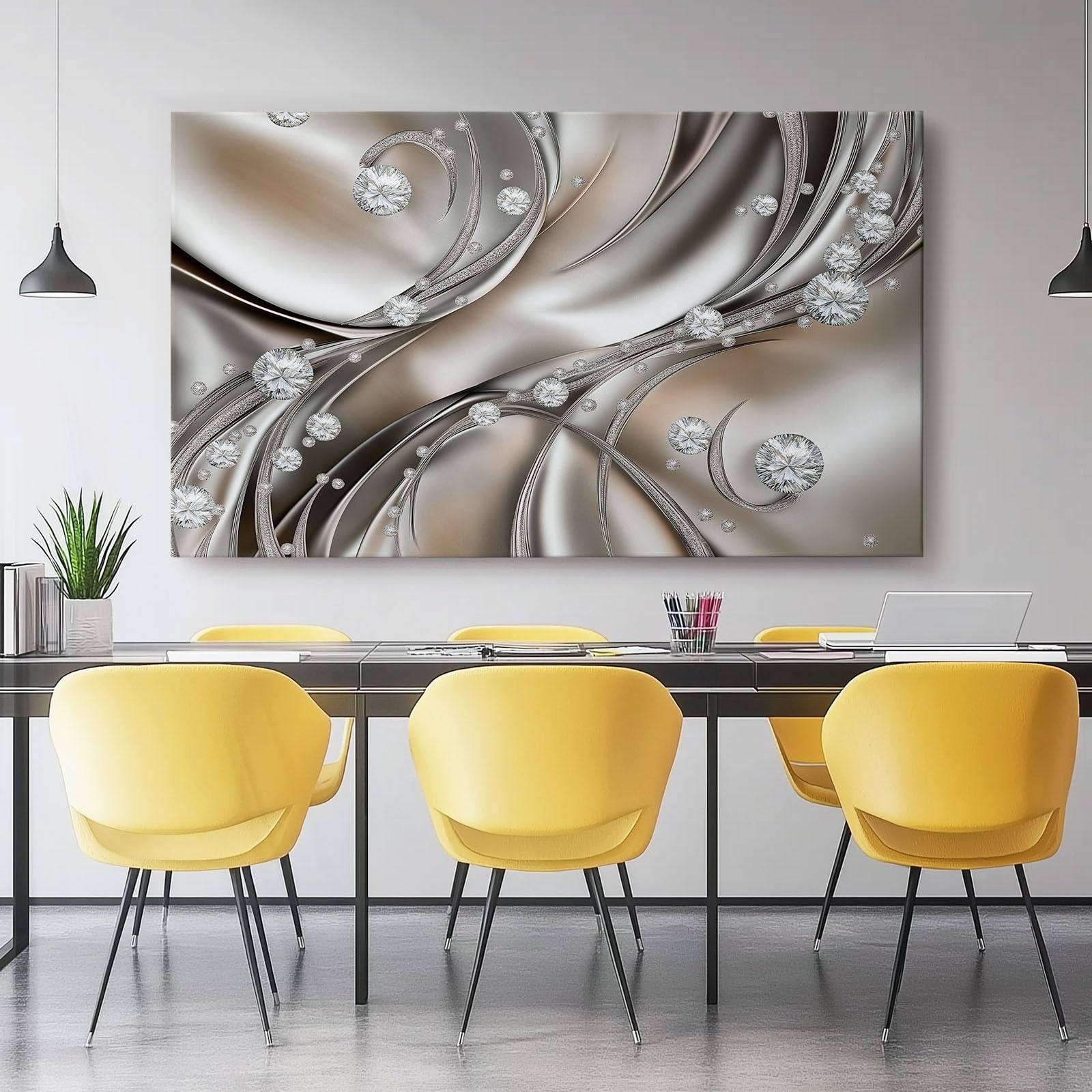 Generico Stampe su Tela 120 x 80 cm, Surrealismo Diamanti Stampe Argento Bianco Quadro su Tela Non Tessuta Quadri Moderni Soggiorno Camera da Letto Quadro Salotto Decorazione (Senza cornice)