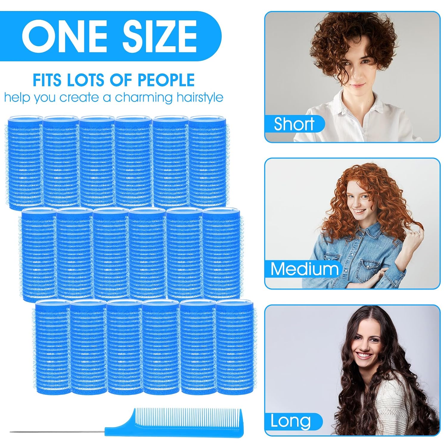 18pcs Plastic Hair Rollers Self Grip Hair Rollers with Rat Tail Comb Small Heatless Roller Hair Curlers for Pro Salon Hairdressing and DIY Hairstyles (0.98 X 2.44 Inch)