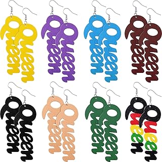 8 Pairs African Wooden Earrings for Black Women Juneteenth Drop Dangle Queen Text Wood Earrings