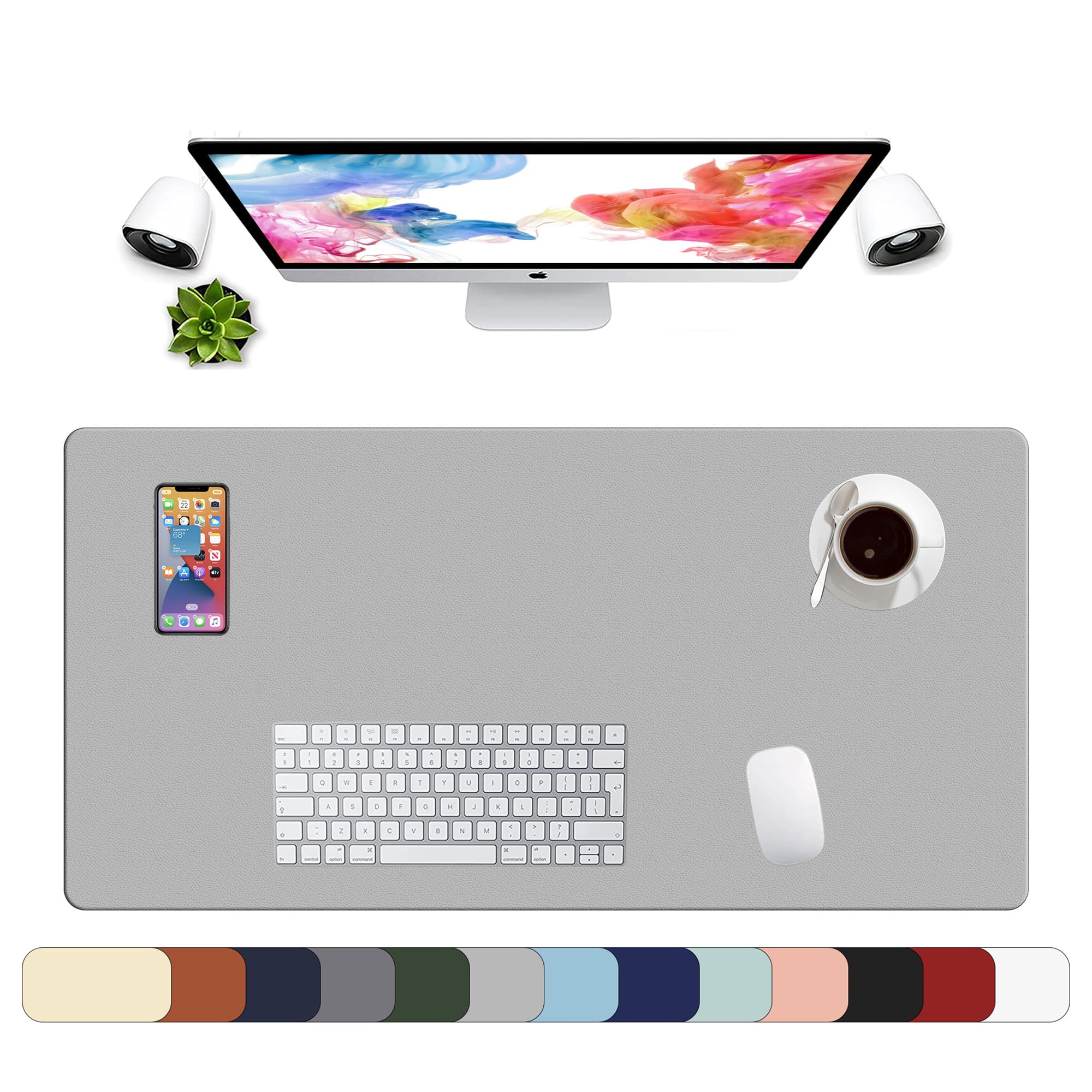 LL-COEUR XXL Cuir Tapis de Souris Hydrorésistant Mouse Pad Ordinateur Table Mat (900 x 450 x 2 mm, Gris clair)