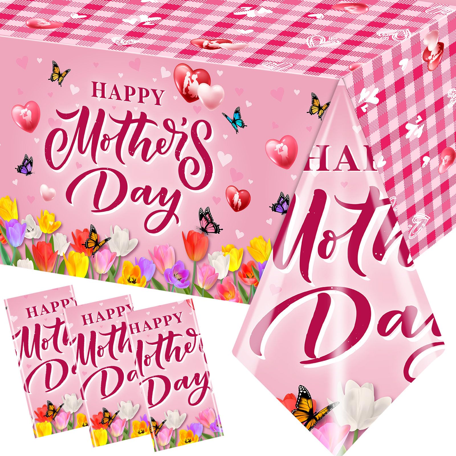 ORNACELE Mothers Day Tablecloth (4 Pack) - 108x54 Inch Disposable Plastic Table Cover With Flower Heart Design - View #12