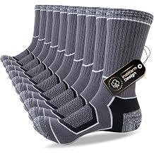 Men's Cotton Hiking Socks, 5 Pairs, Cushioned and Breathable | Cotton-rich With Full Cushioning And Breathable Mesh; Moisture-wicking Crew Socks For Walking, Trekking, Work And Sports