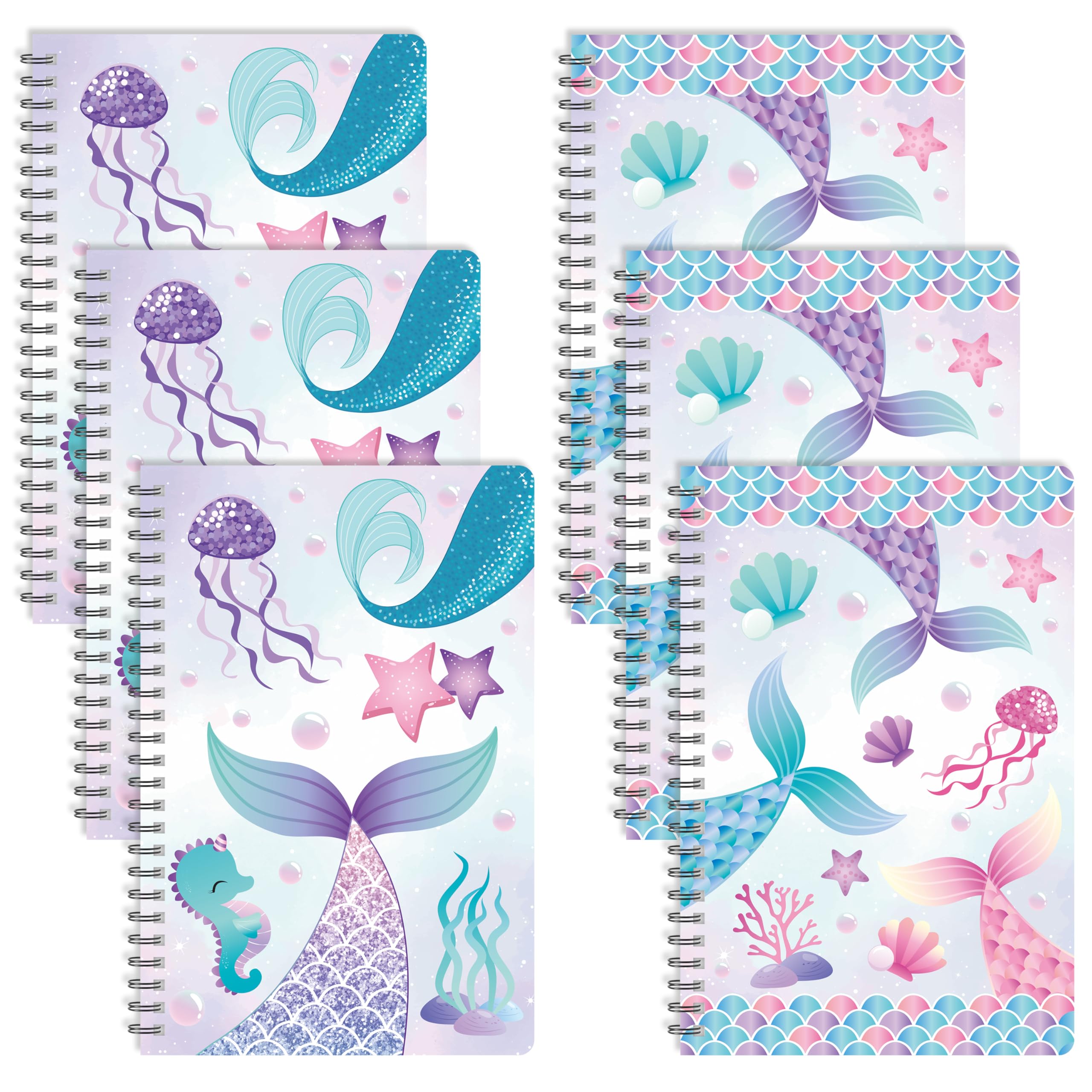B1ykin Quaderno a spirale a forma di sirena, 50 fogli, 100 pagine, formato A5, con rilegatura a spirale, per scuola, università, ufficio, viaggi, regalo per ragazze e donne (confezione da 3)