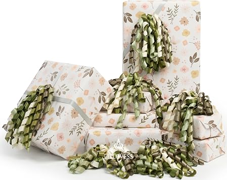 6 Inch Sage Green Curly Bows for Gift Wrapping Set of 6, Self Adhesive Bows Green Gift Bows for Presents, Satin Ribbon Bows for Birthday, Wedding, Christmas, Bridal Shower
