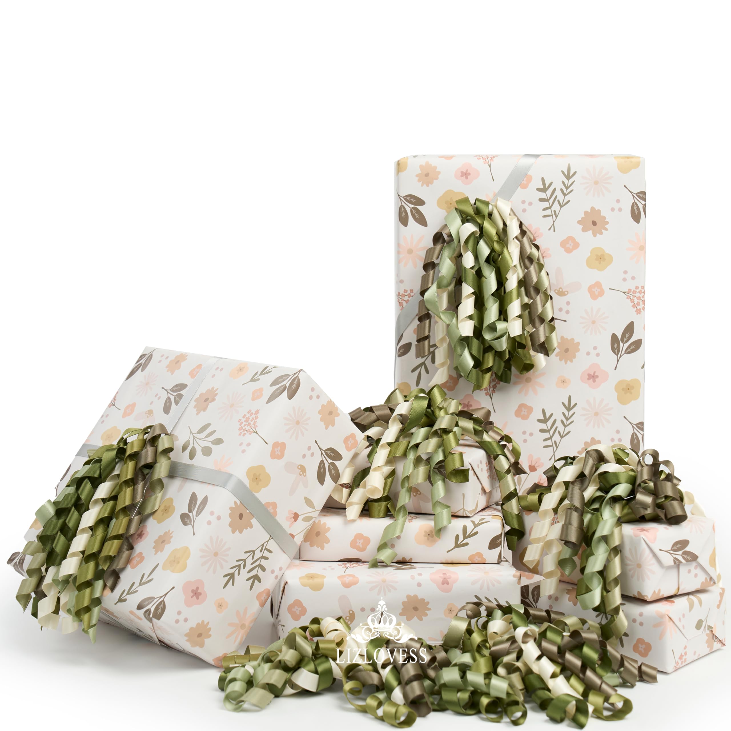 LIZLOVESS 6 Inch Sage Green Curly Bows for Gift Wrapping Set of 6, Self Adhesive Bows Green Gift Bows for Presents, Satin Ribbon Bows for Birthday,