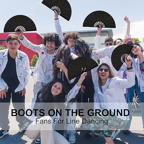 Miniatura 4 de Maitys 2 Pcs Large Folding Hand Rave Fan Large Clap Fans for Line Dancing Nylon Cloth Foldable Hand Rave Fan for Chinese Kung Fu Festival Craft