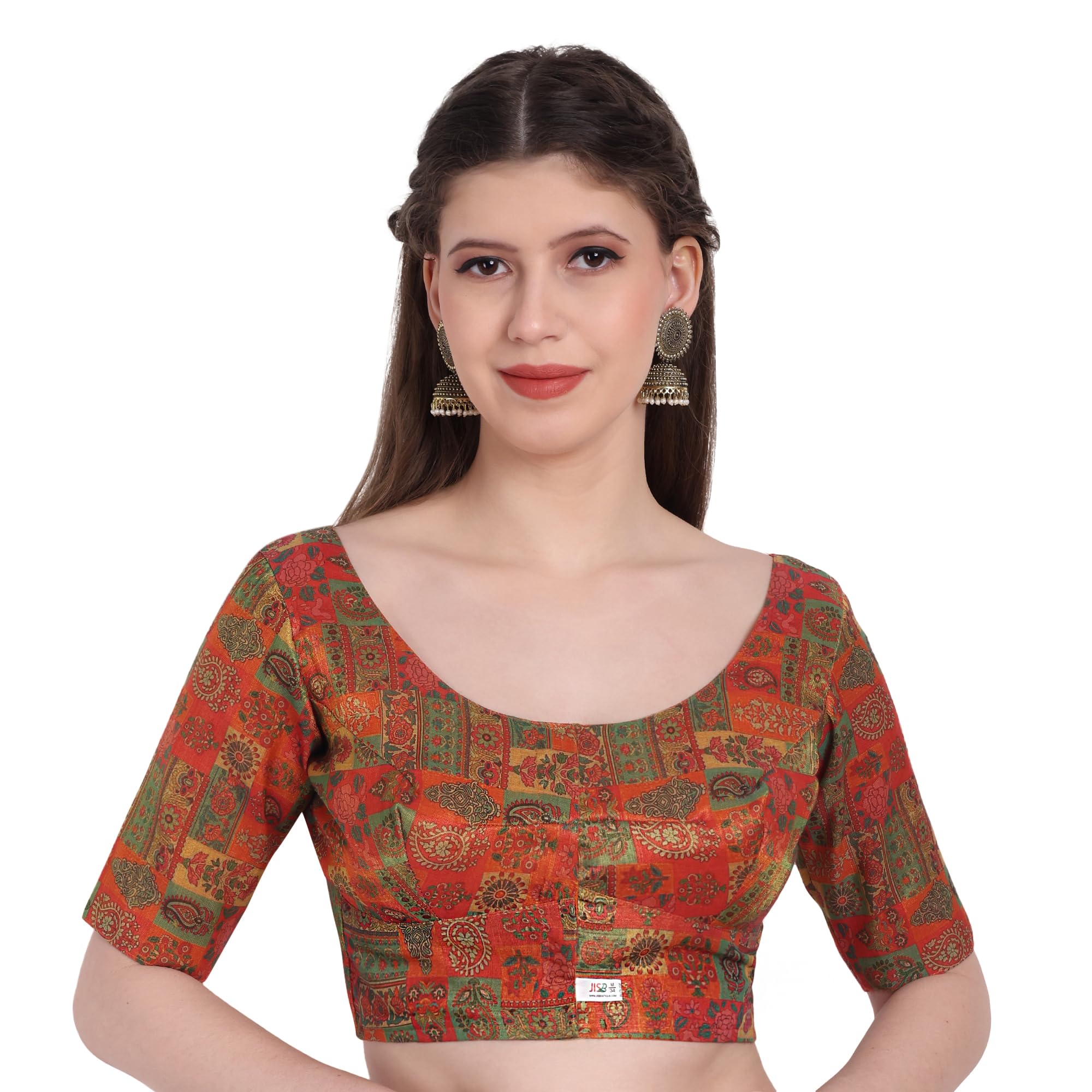jisb Tissue Blouse, Digital Printed, Elbow Sleeve, Round Neck-picture-16