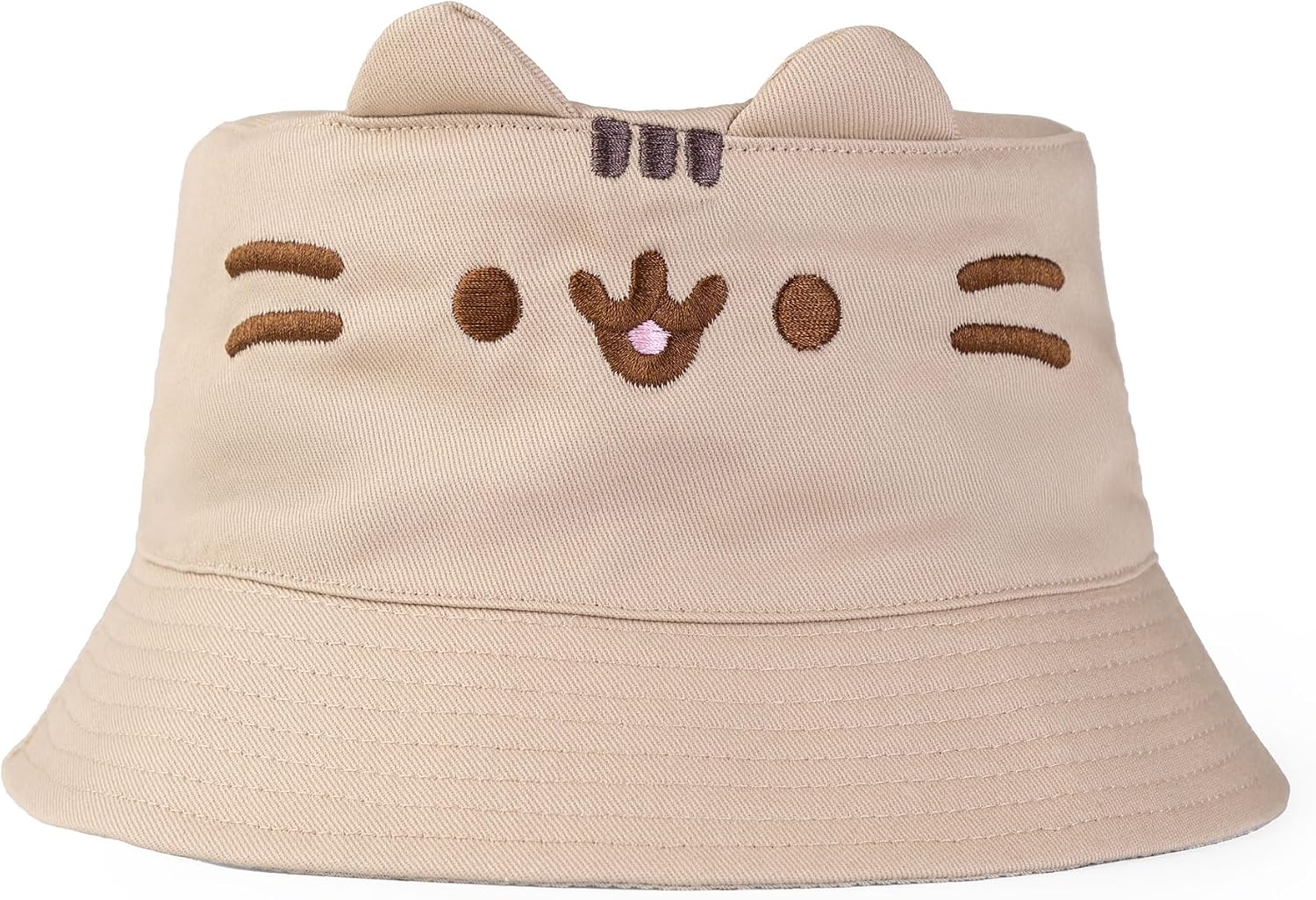 Pusheen Cat Beige Bucket Hat | 3D Ears, Cute Cartoon Face | Kids’ Fun Summer Hat | Casual Sun Protection