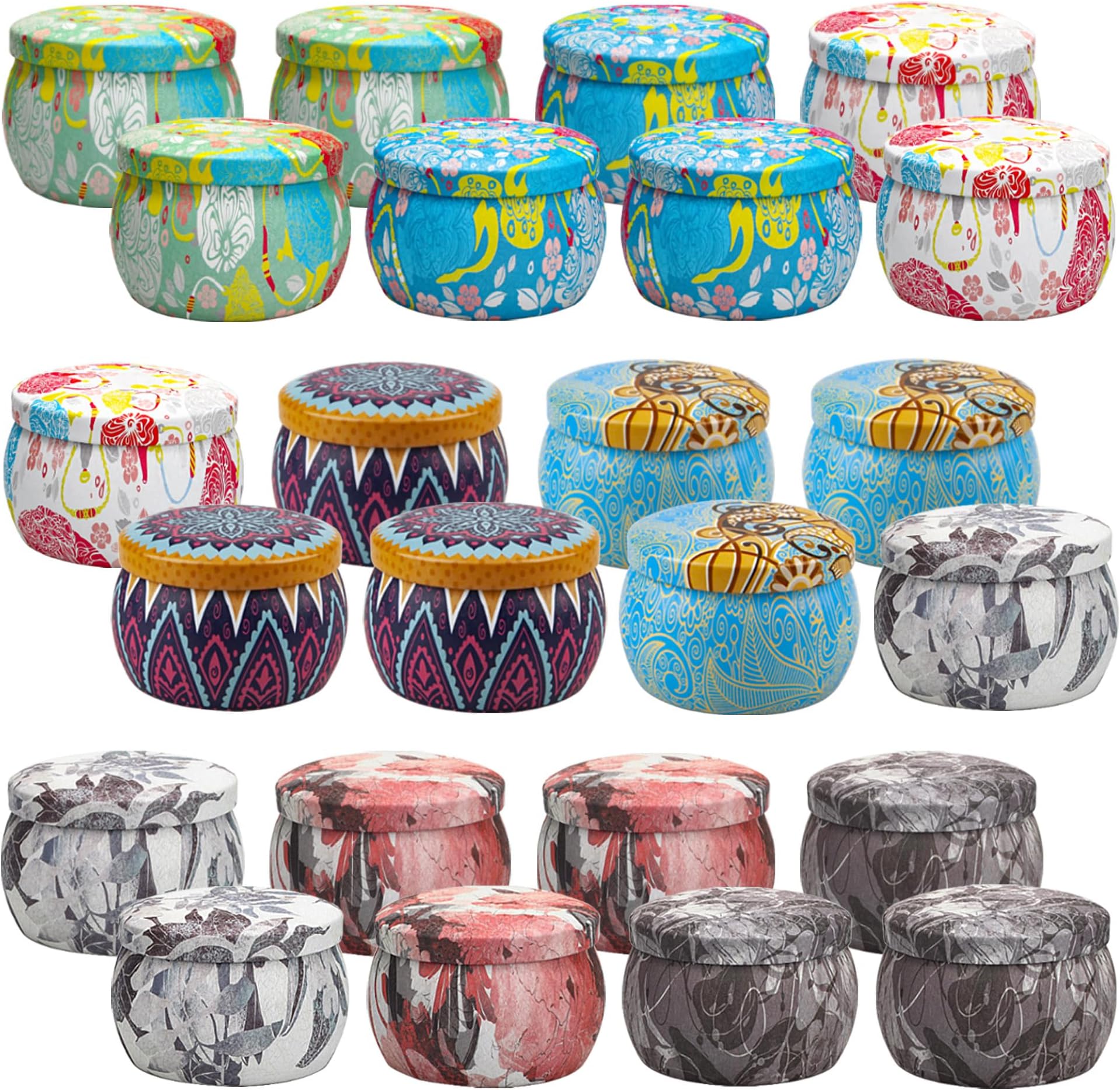 24 Pack Candle Tins 4 oz, Empty Candle Jars with Flower Patterns Round Metal Candle Containers with Lids for Making Candles, Mother's Day Handmade Gifts, Arts & Crafts, Storage, Candle Supplies