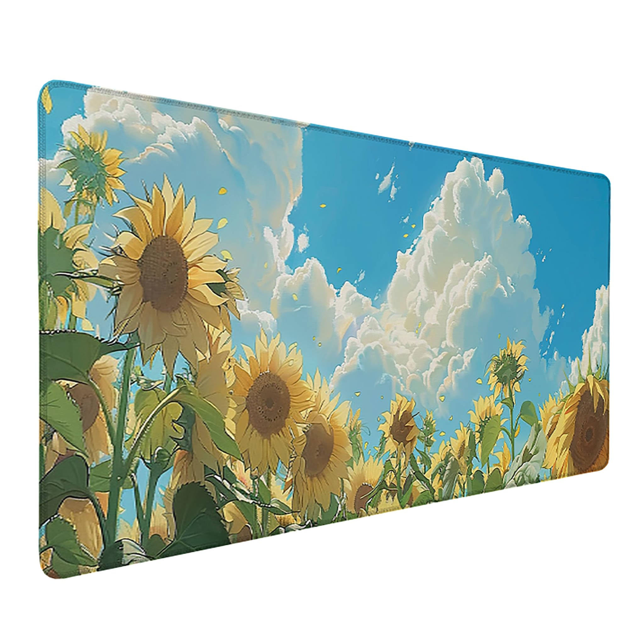 Niebieska, żółta podkładka pod mysz, XXL, podkładka na biurko, 1200 x 600 cm, szyte krawędzie, podkładka pod mysz, gumowa podstawa, słonecznik, podkładka pod mysz, stabilna przyczepność na gładkich