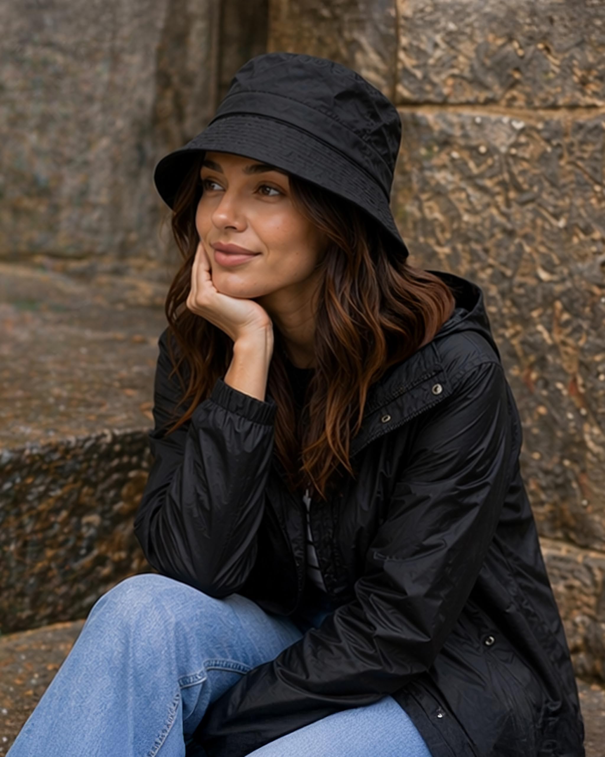 Sombrero de Lluvia Mujer Impermeable, Bucket Hat antilluvia, Plegable para Viaje y Ciudad
