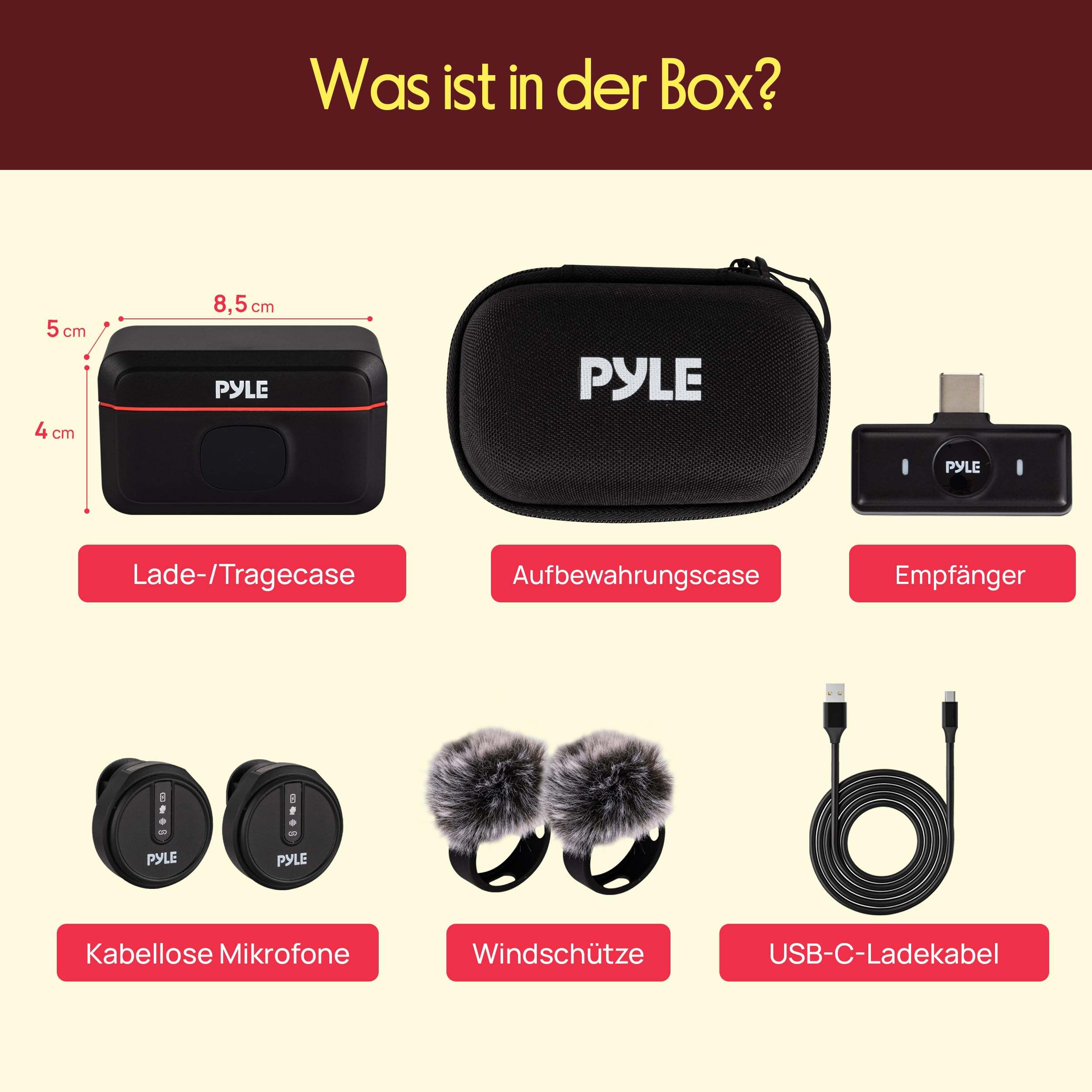Pyle Kabelloses Lavalier Mikrofon 2er Set für iPhone, iOS & Android–2,4 GHz Ansteckmikrofon mit Geräuschunterdrückung, 360° Audioaufnahme, Magnetclip, Ladecase für Vlogging, Interviews & Livestreaming