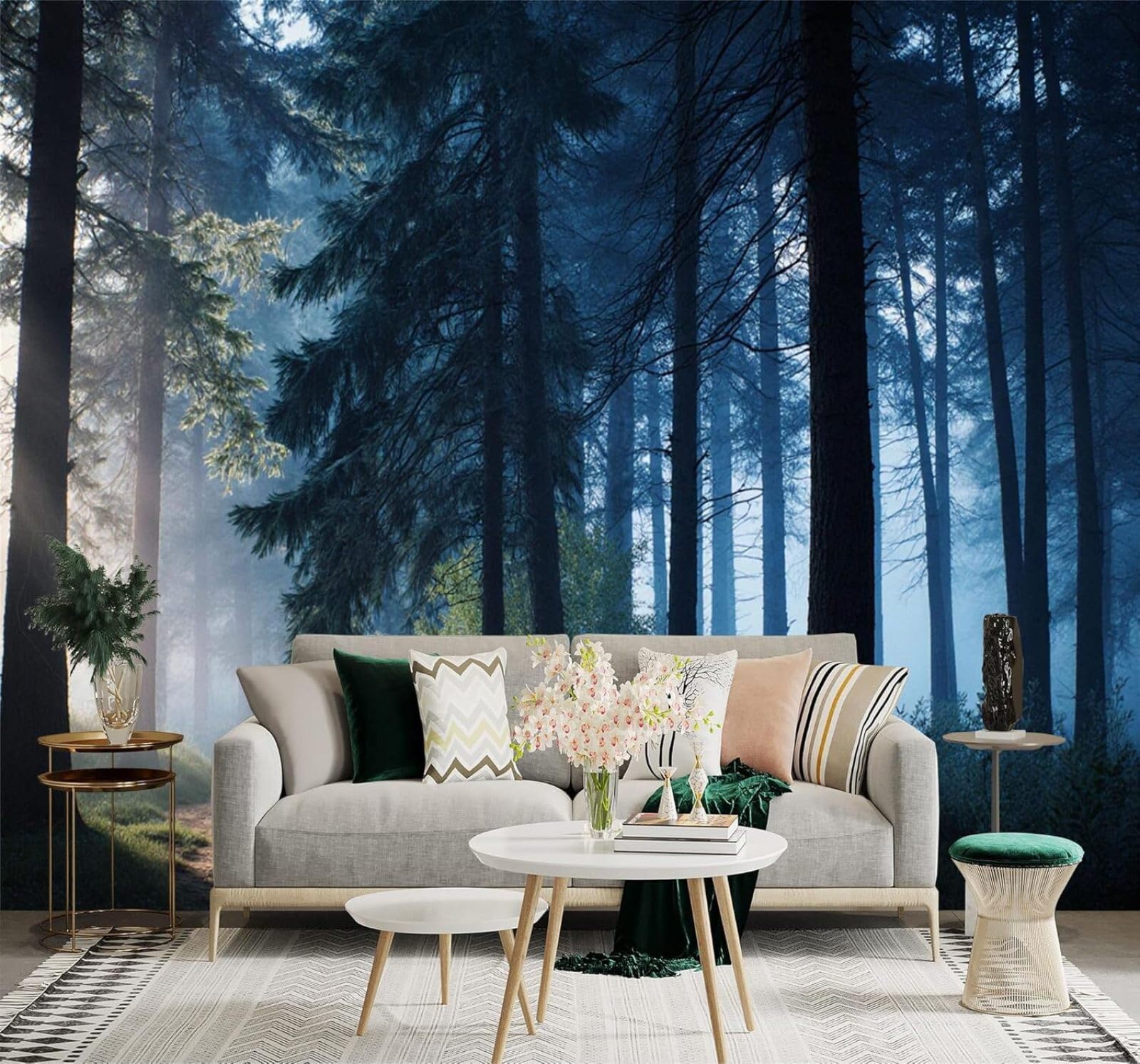 XLMING Fresh Three Dimensional Mist Shrouded Pine Forest Morning Sunny 3D Wallpaper Premium Textured Silk Study Dining Living Room Bedroom Sofa TV Wall Easy Install-350cm×256cm