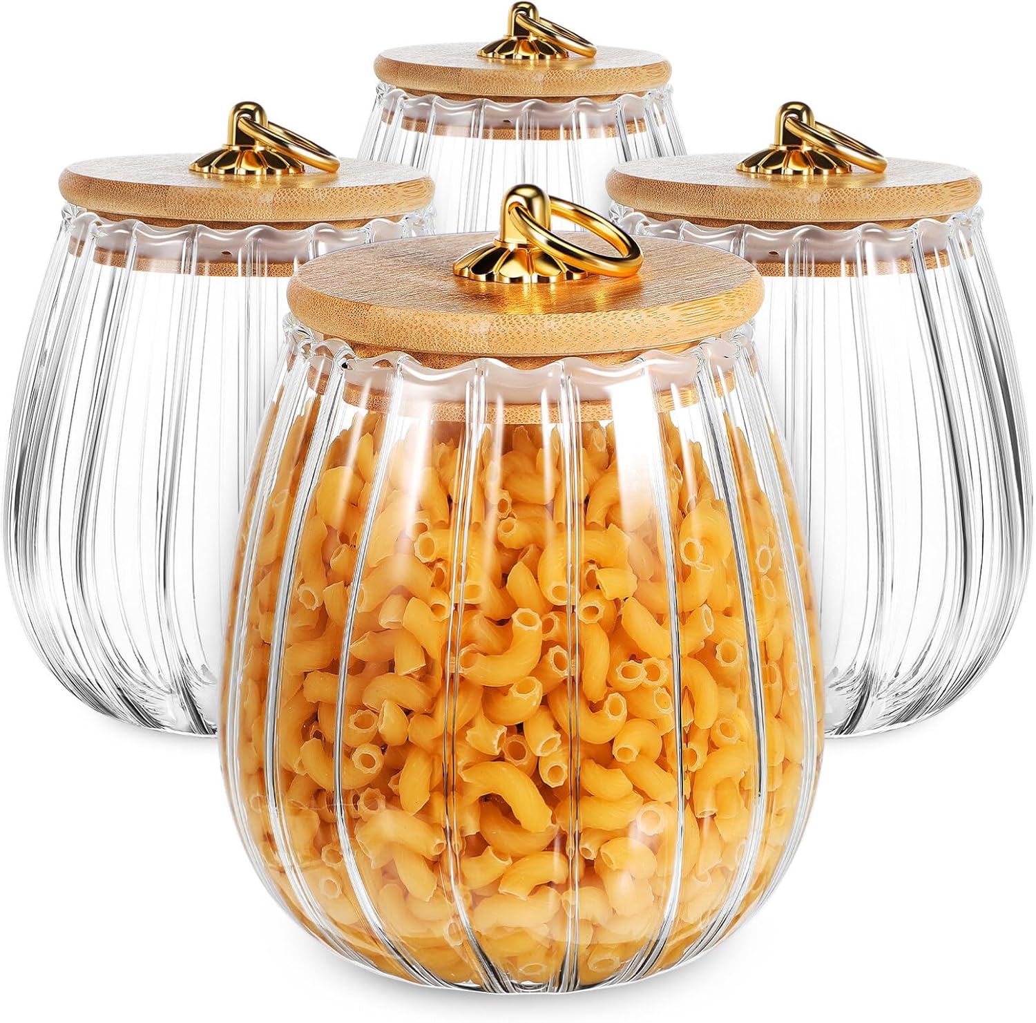 Glass Canisters with Airtight Lids 4-Pack 5.3 Inch Petal Jars for Food Storage Kitchen Pantry Spice Tea and Honey Containers