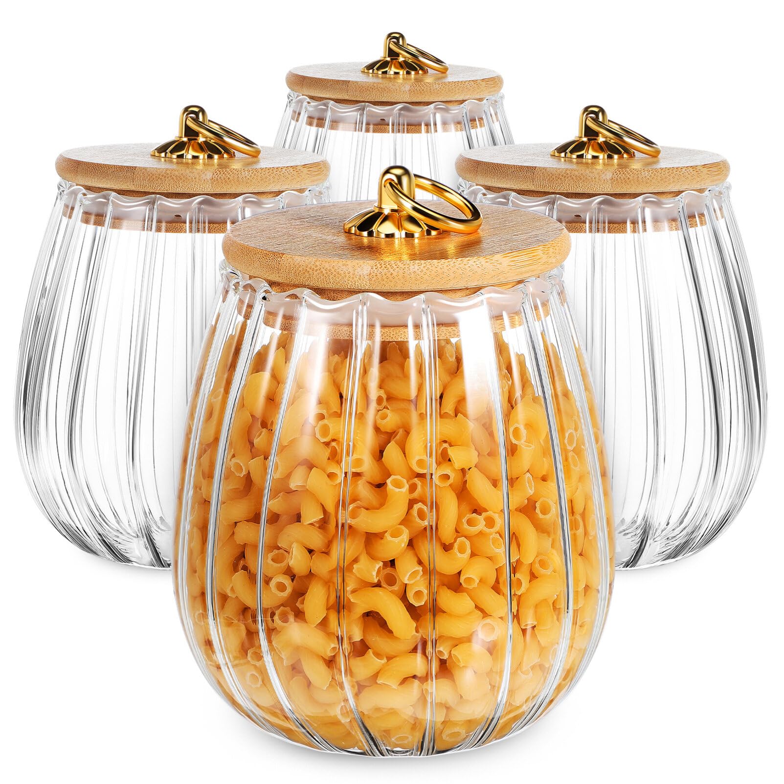 Healeved 4 barattoli in vetro per alimenti, delicati e spessi, con coperchi, barattoli decorativi per caramelle, biscotti, caffè, 750 ml
