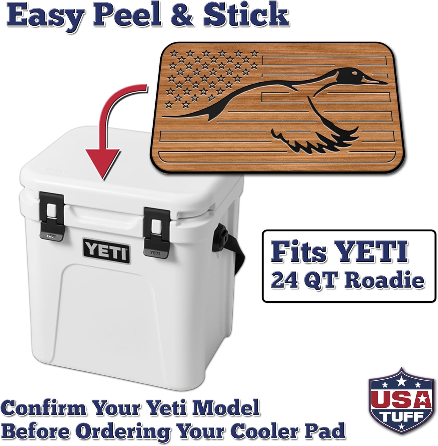 USATuff SeaDek EVA Mat Cooler Pad fits YETI | Peel & Stick Application | Non Slip Comfort Accessories - US Flag Duck Outdoorsman Hunt Design (Mocha-Black)
