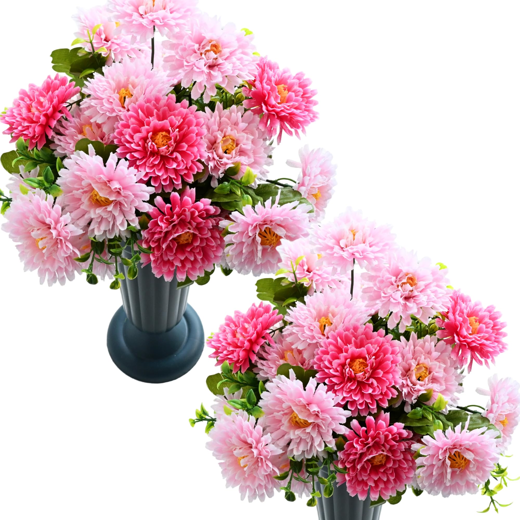 8pcs Artificial Flowers for Graves, Fake Grave Flowers Outdoor Magenta Pink
