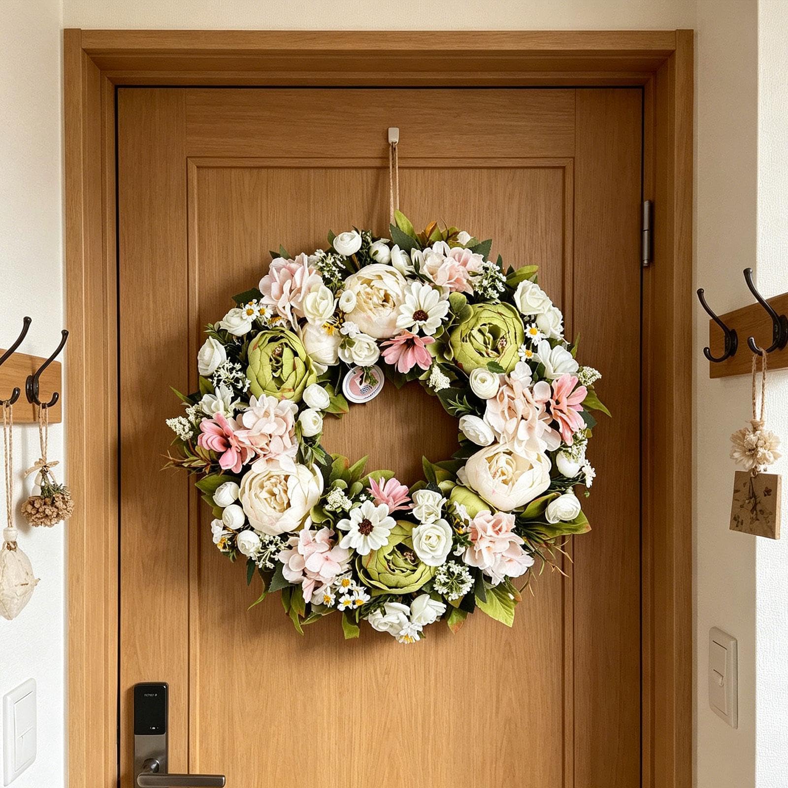 Ghirlanda Floreale Da 45 Cm (18 Pollici) con Foglie Peonie, Ideale per Decorare Un Ufficio O per Feste.