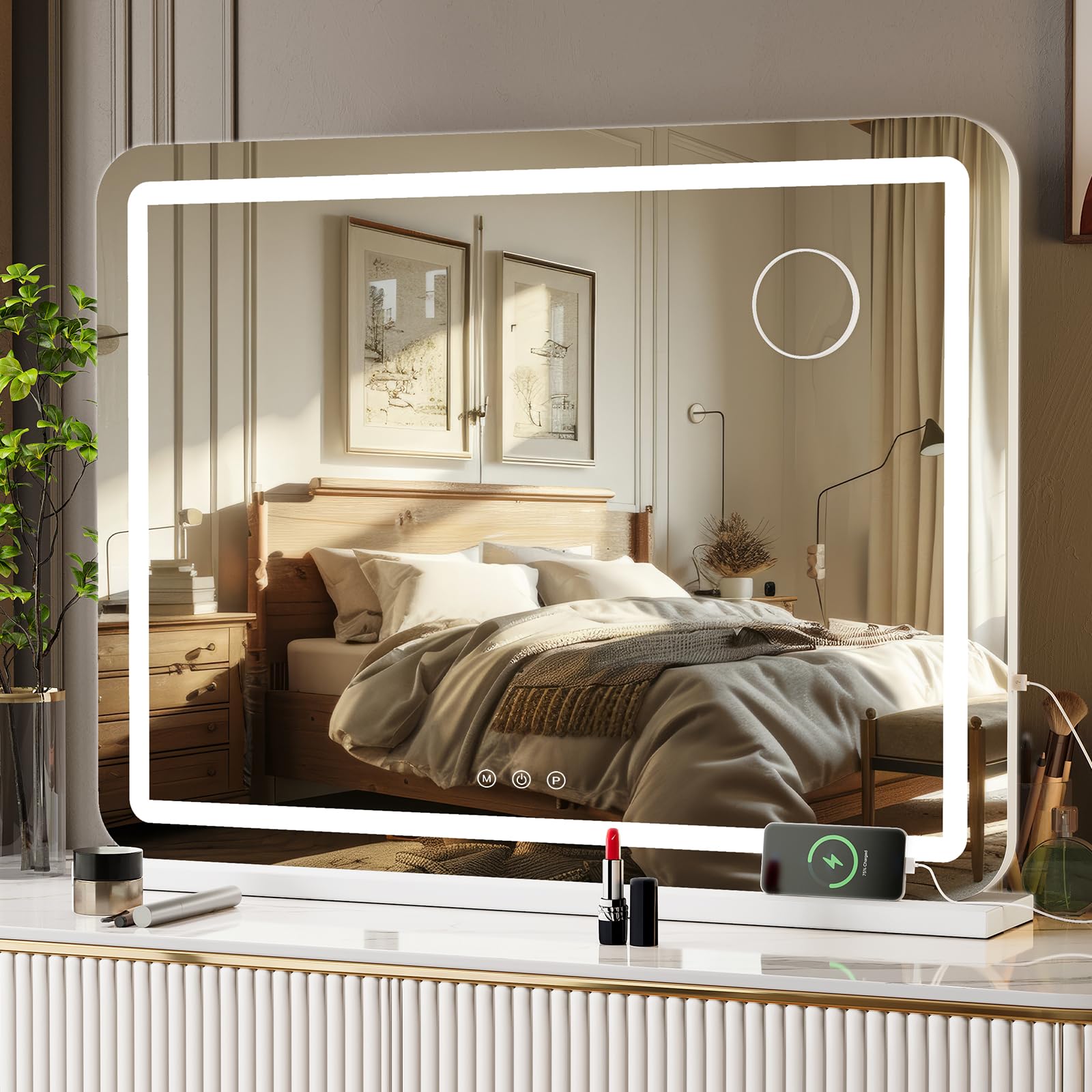 Miroir Maquillage LED Hollywood – Arche Lumineuse, 3 Modes Couleur, 360° Pivotant, Contrôle Tactile, 40x50cm