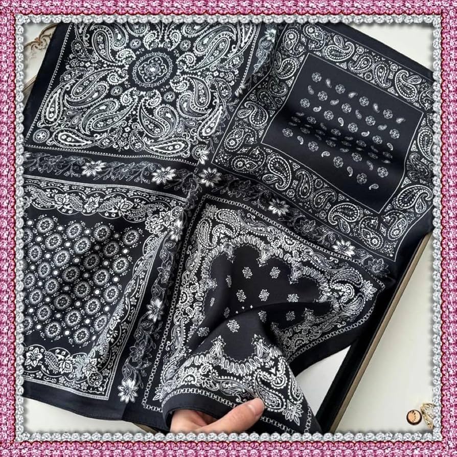 Amazon.co.jp: シルクスカーフ 黒 バンダナ風 長方形 夏小物 流行 上品