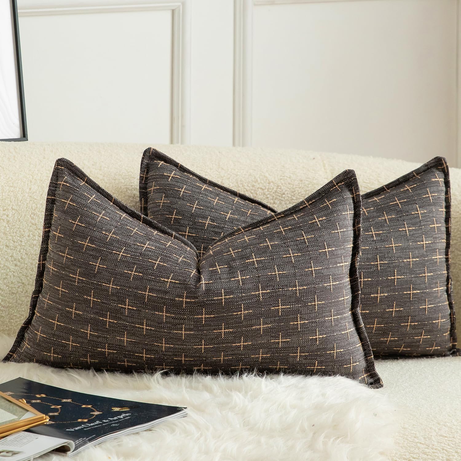 MANDIOO Pack of 2 Burlap Linen Throw Pillow Covers Woven Textured Modern Farmhouse Cushion Covers Pillowcase Decorative Couch Sofa Bed Living Room 12