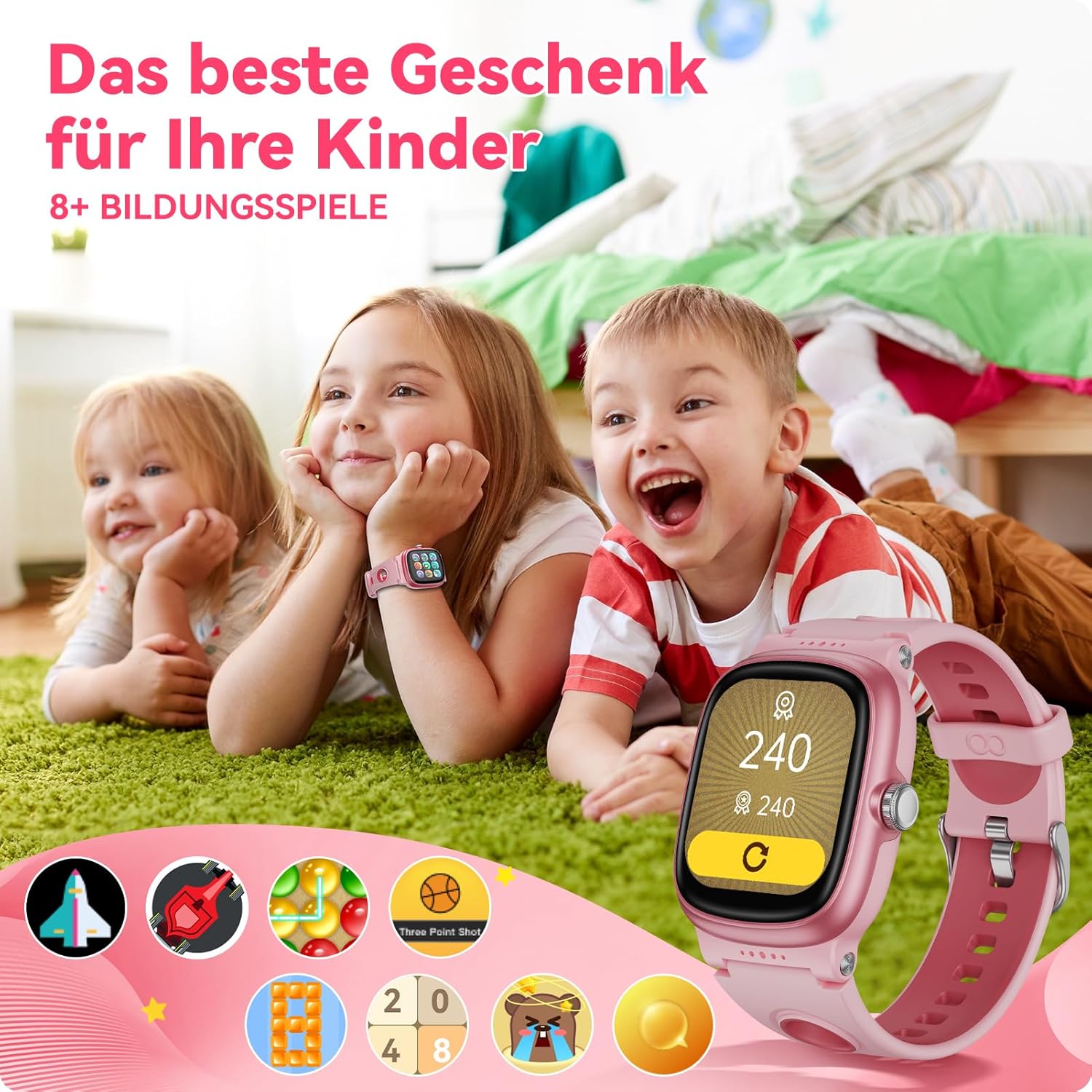 anyloop ALK1 Kids Smartwatch showing children playing educational games