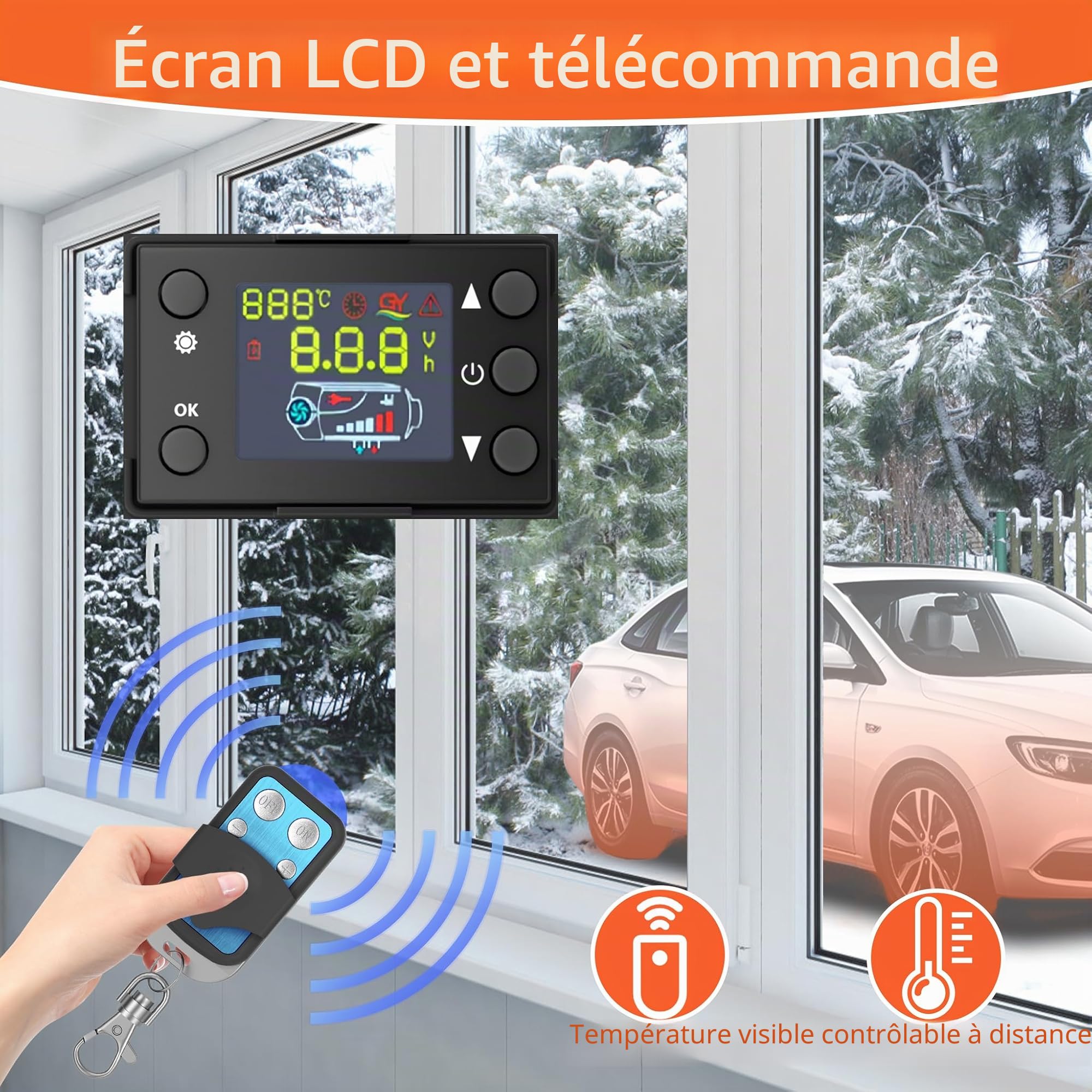 YRHome Chauffage diesel 12 V 8 kW - Chauffe-air diesel avec écran LCD, télécommande et sortie d'air rotative - Pour voiture, camion, camping-car, bateau, voiture, remorque - Noir