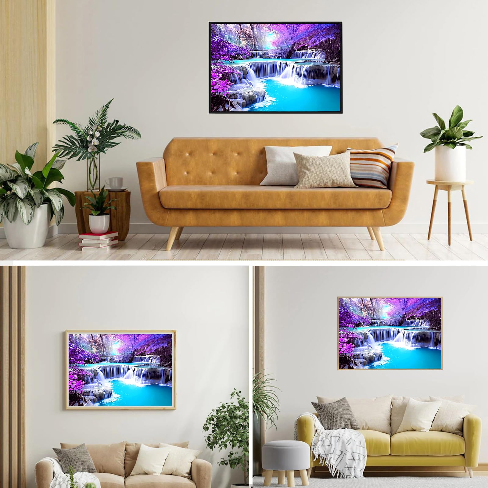 DPHERO DIY Rosa Blumen Diamant Painting Kits Bilder für Erwachsene Anfänger, 5D Wasserfall Diamond Painting Set,DIY Runde Steine Landschaft Diamant Kunst Kits, Diamond Art für Zuhause Dekor 30x40 cm