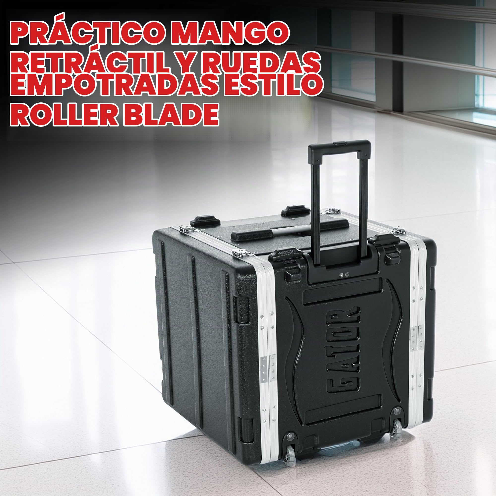 Gator Cases Rack Ligero y rodante 8U con pestillos Resistentes, asa de Remolque retráctil y Ruedas empotradas; Profundidad estándar 19.25" (GRR-8L)