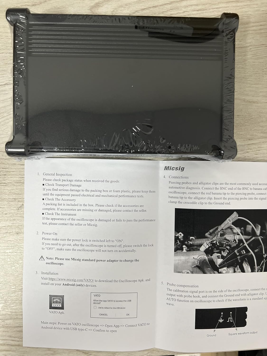 Table of specifications for Micsig VATO2004 oscilloscope