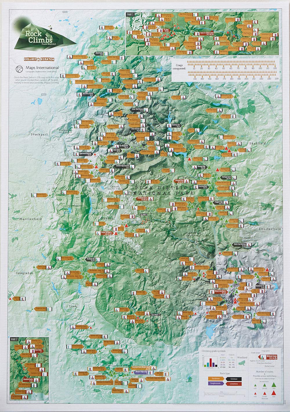 Rock Climbs Peak District Scratch Map: Collect & Scratch Map: Collect & Scratch Print