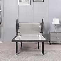 Vista 3 de ESHINE Marco de cama ajustable con control remoto inalámbrico, inclinación de cabeza y pie, pata ajustable con rueda, barandilla de cama, base