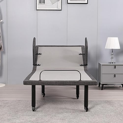 Miniatura 3 de ESHINE Marco de cama ajustable con control remoto inalámbrico, inclinación de cabeza y pie, pata ajustable con rueda, barandilla de cama, base de