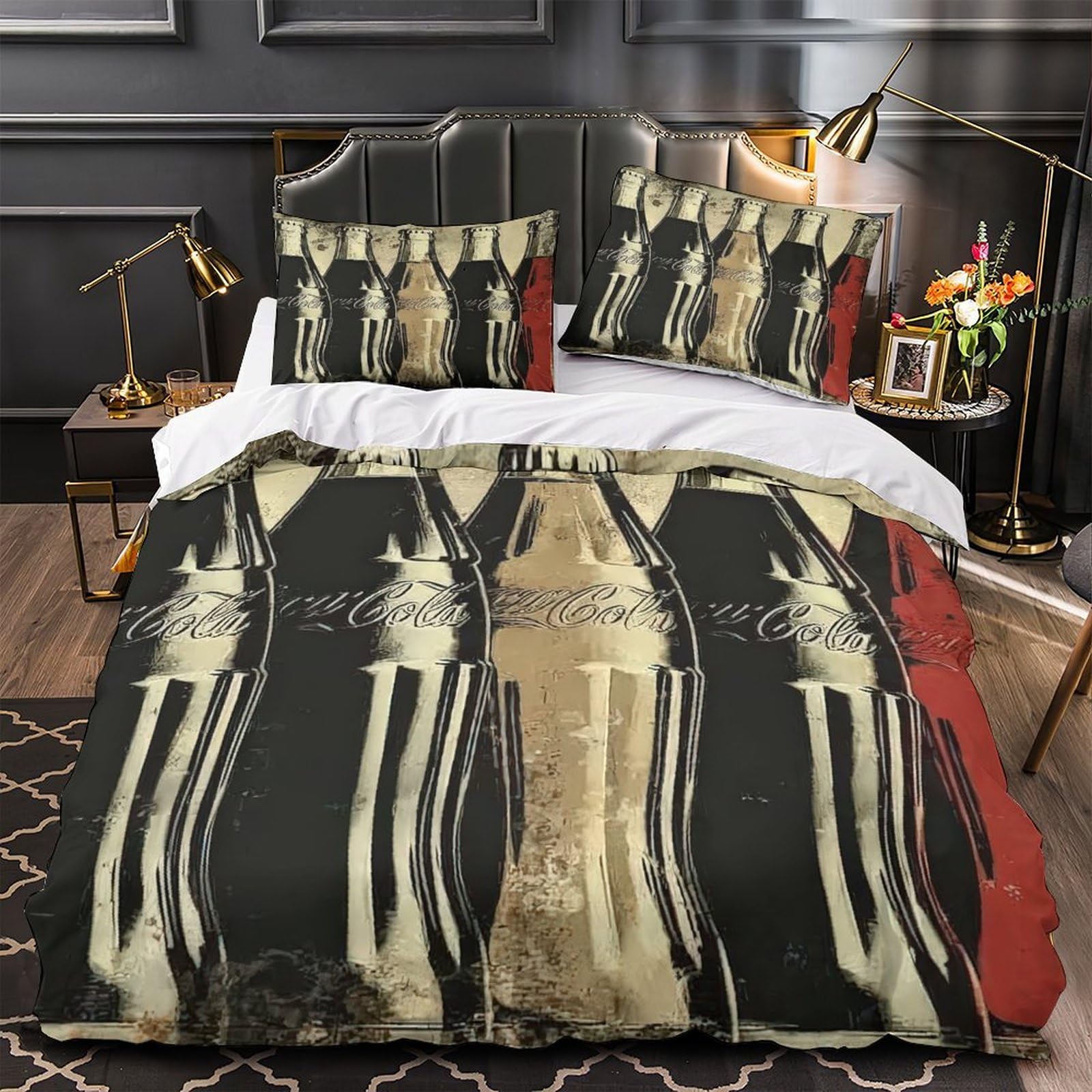 Housse de couette roses vintage 220x240 cm King avec taies d'oreiller en microfibre