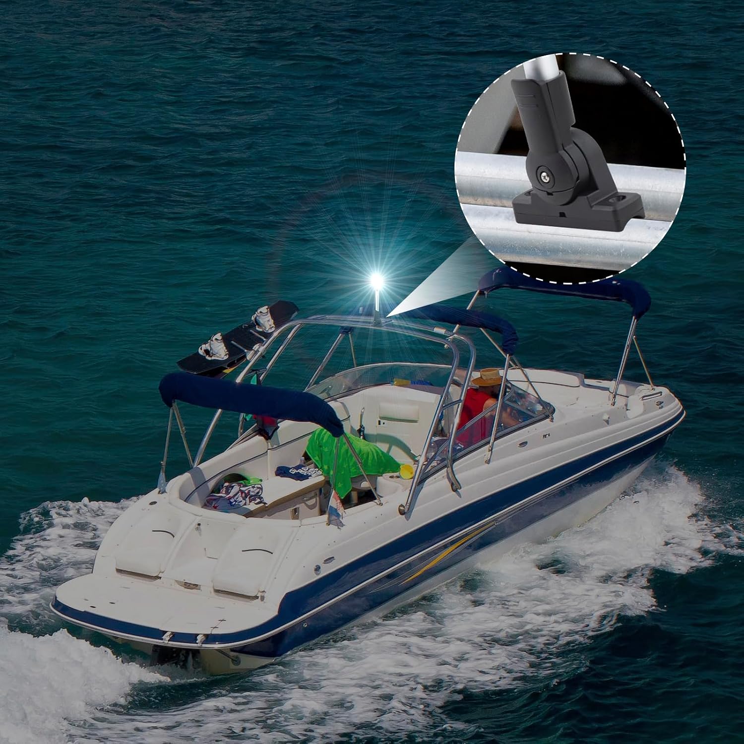 Bimini Light for Pontoon Boat - All Round LED Anchor & Stern Light, USCG Certified 2NM, 12 Inches (Vertical Mount)