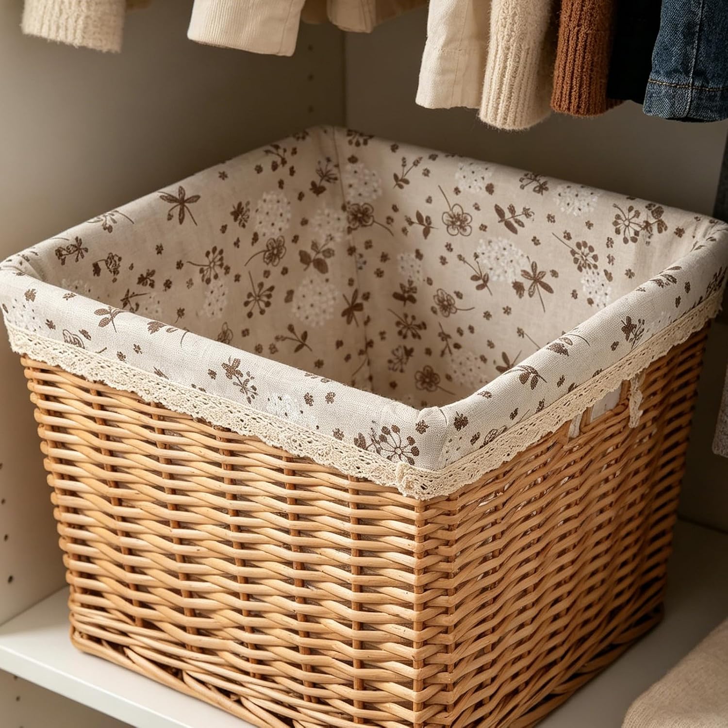 Toddmomy Washable Fabric Laundry Basket Liner Replacement for Wicker and Flower Style Baskets, Sturdy Square Cloth Insert with Decorative Nordic Minimalist Design for Families with High