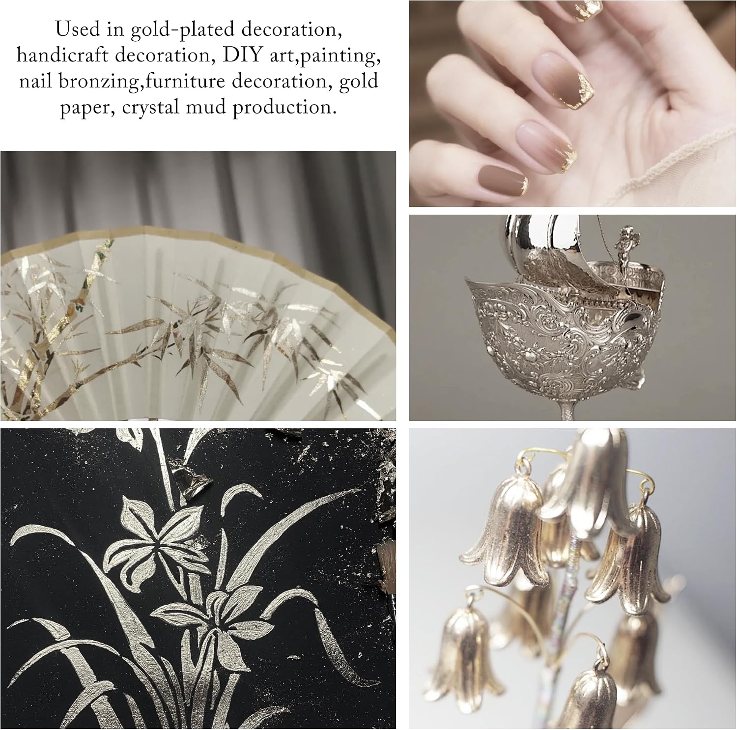 120 Pcs Champagne Silver Imitation Gold Leaf Sheets, 3.54x3.54 Inches Foil Sheets for Crafts, Sculptures, Furniture, Art Decorations, Gilding, Nails & Paintings