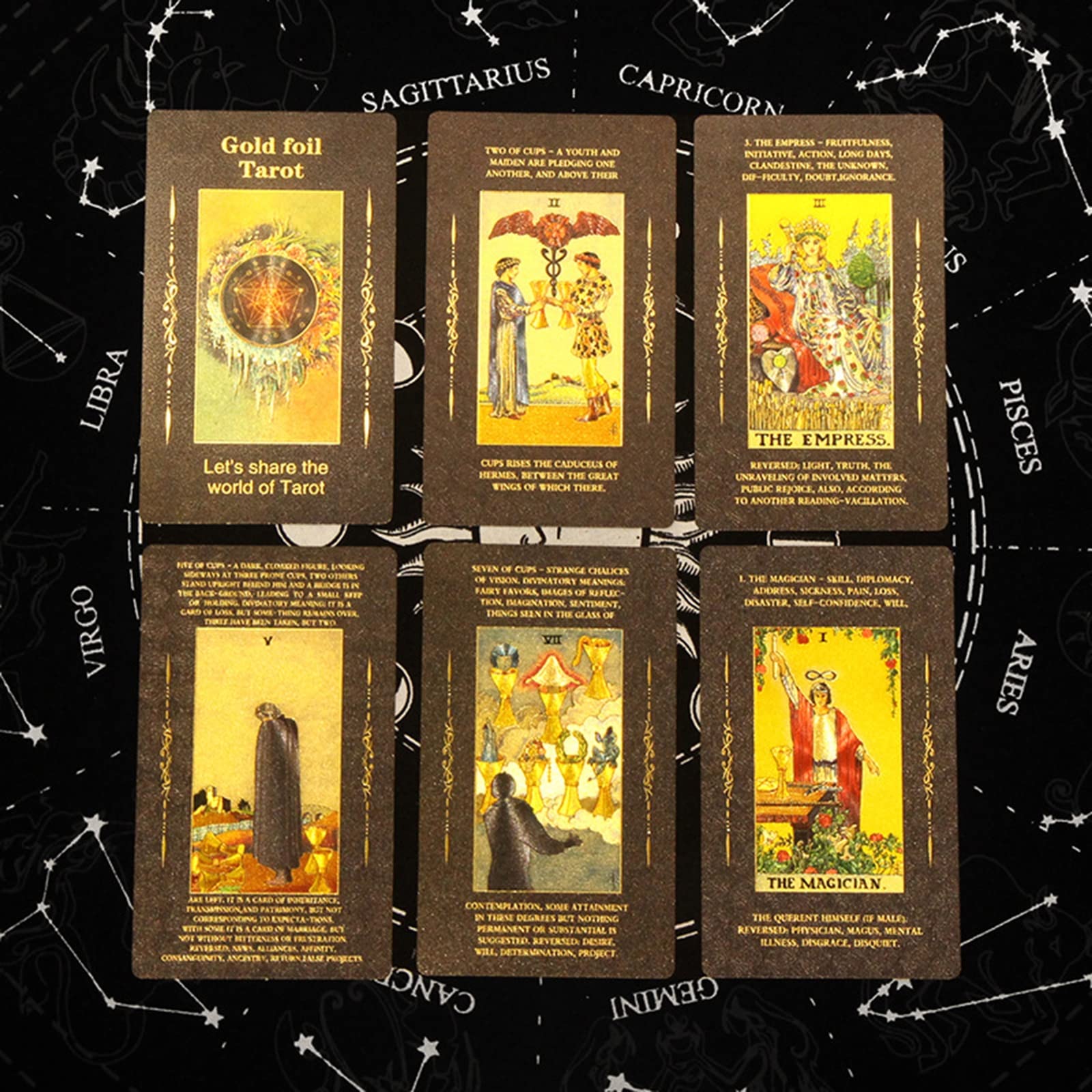 Jeu de Cartes de Tarot, Jeu de Cartes de Tarot for débutants, Jeu de Cartes de Tarot en PVC Noir et Or avec Guide et boîte, Jeu de Cartes de Tarot for débutants et lecteurs Experts