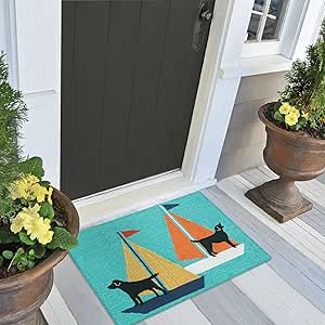 Liora Manne Frontporch Indoor Outdoor Rug - Novelty Design, Hand Hooked, Weather Resistant, UV Stabilized, Foyers, Porches, Patios &amp; Decks, Sailing Dog, 2' x 3'