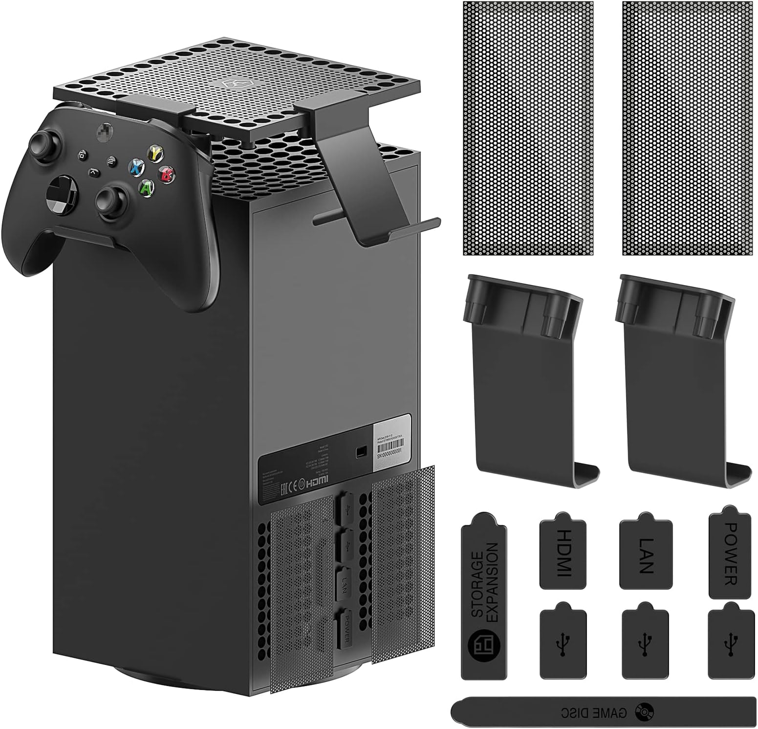Dust Cover Controller Mount Compatible with Xbox Series X - 2 in 1 Game Accessories with Dust Filter Cover Compatible with XSX Console and 2 Holder Hanger Stand for Series X Controller & Game Headset