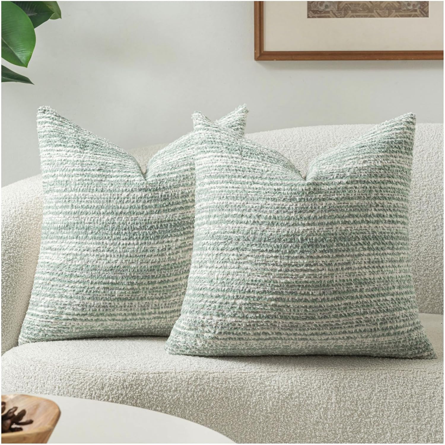 Zealax Pack of 2 Sage Green Decorative Textured Throw Pillow Covers 24x24 for Couch Bed Sofa Living Room,Soft Accent Pillows Luxury Cushion Cover Pillow Cases