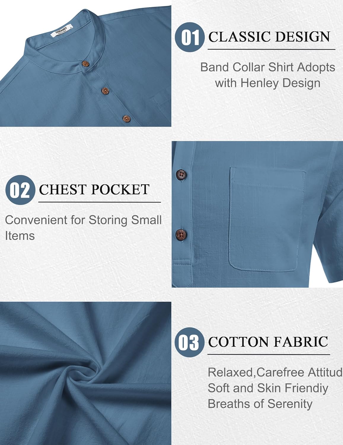 COOFANDY Men's 2 Piece Cotton Linen Sets Summer Beach Outfits Casual Short Sleeve Henley Shirts and Vacation Shorts - Image 5