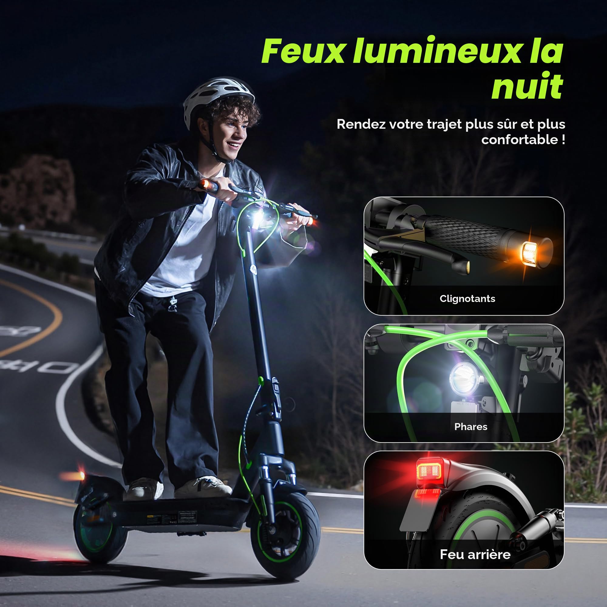 Trottinette électrique avec Homologation routière jusqu'à 60 km - Trottinette électrique avec Clignotant de 10 Pouces avec Amortissement et Application - Trottinette électrique Pliable jusqu'à 120 kg