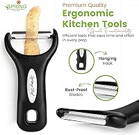 Vista 6 de Spring Chef Peladores de Verduras de Acero Inoxidable Giratorios, Y & Julienne para Cocina, Peladores de Papas con Mangos de Agarre Suave, Juego