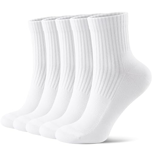 FITRELL Women's Crew Socks Ankle Athletic Cushioned Running Thick Casual Socks for Women and Men 5-6 Pairs