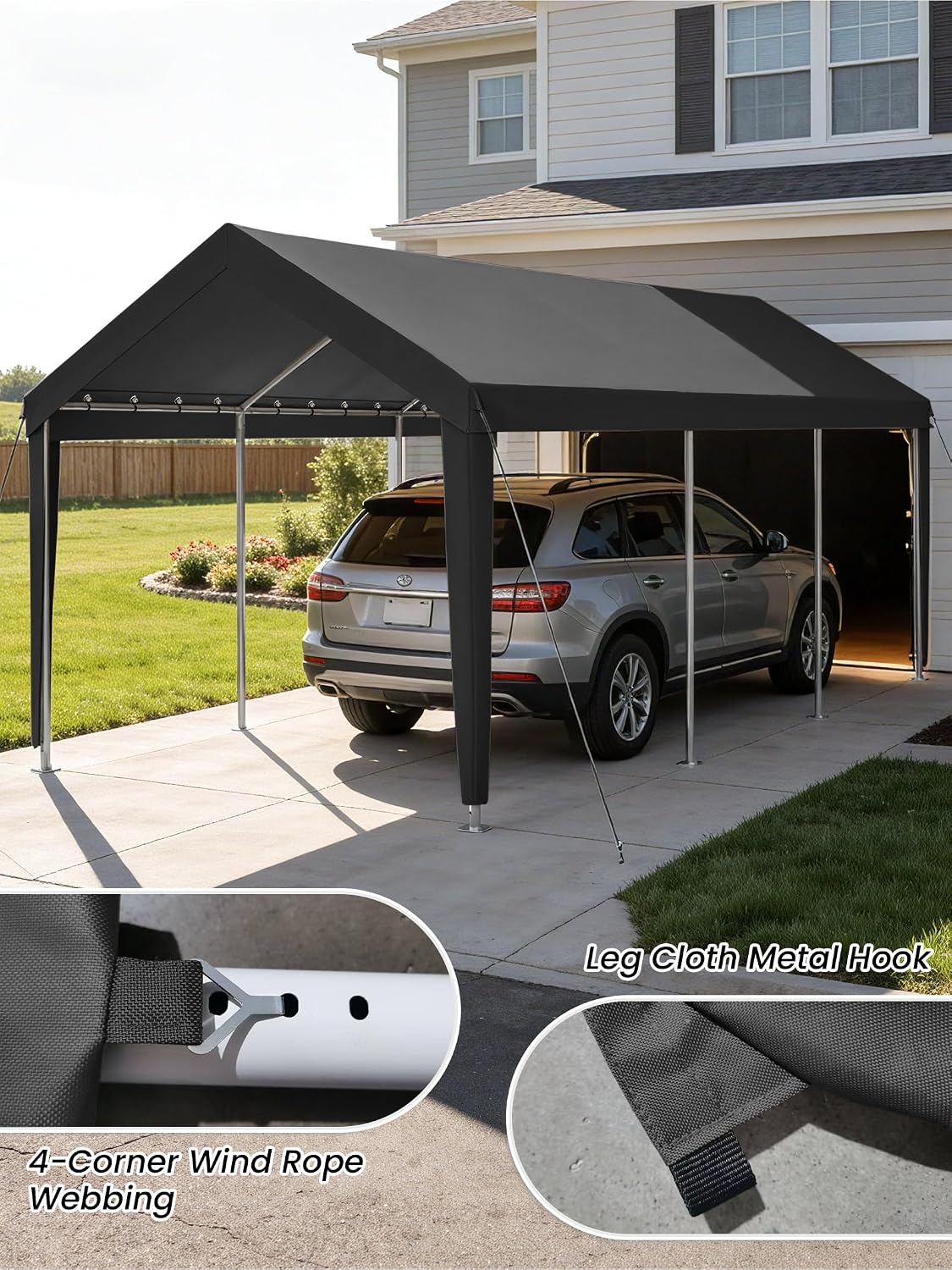 12 x 20 Ft Carport Replacement Cover, Heavy Duty Outdoor Car Tarp Canopy, Waterproof & UV Protected Tear Oxford Tarp with Ball Bungees (Frame is Not Included)