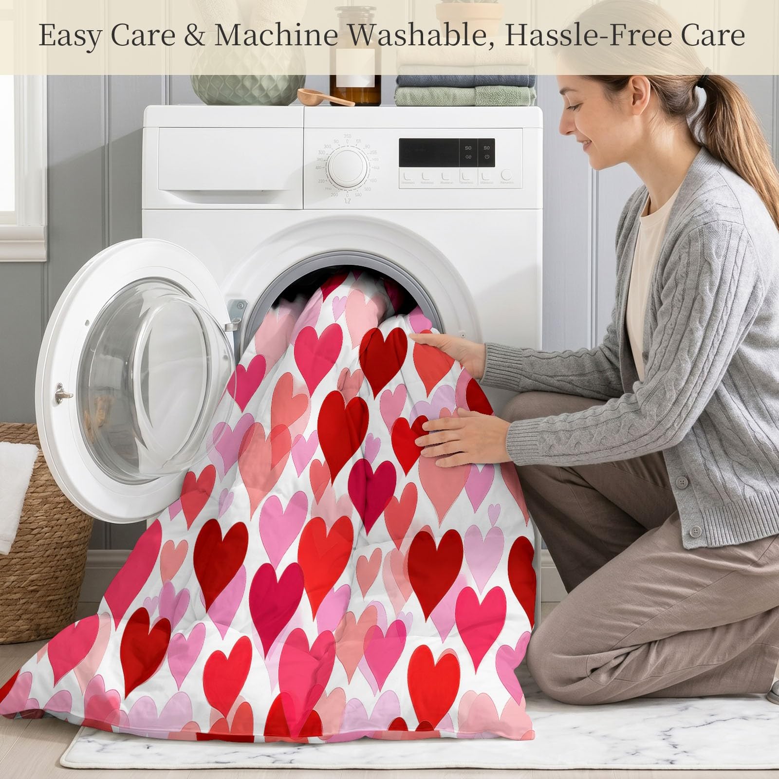 Bettdecke ohne Bezug 135x200 cm White Minimalist Flat Vector Style Antiallergisch Leichtsteppbett & Ganzjahresdecke - Waschbar mit 2 Kissenbezügen Heart Pink Tone Weiche und Atmungsaktive Wende