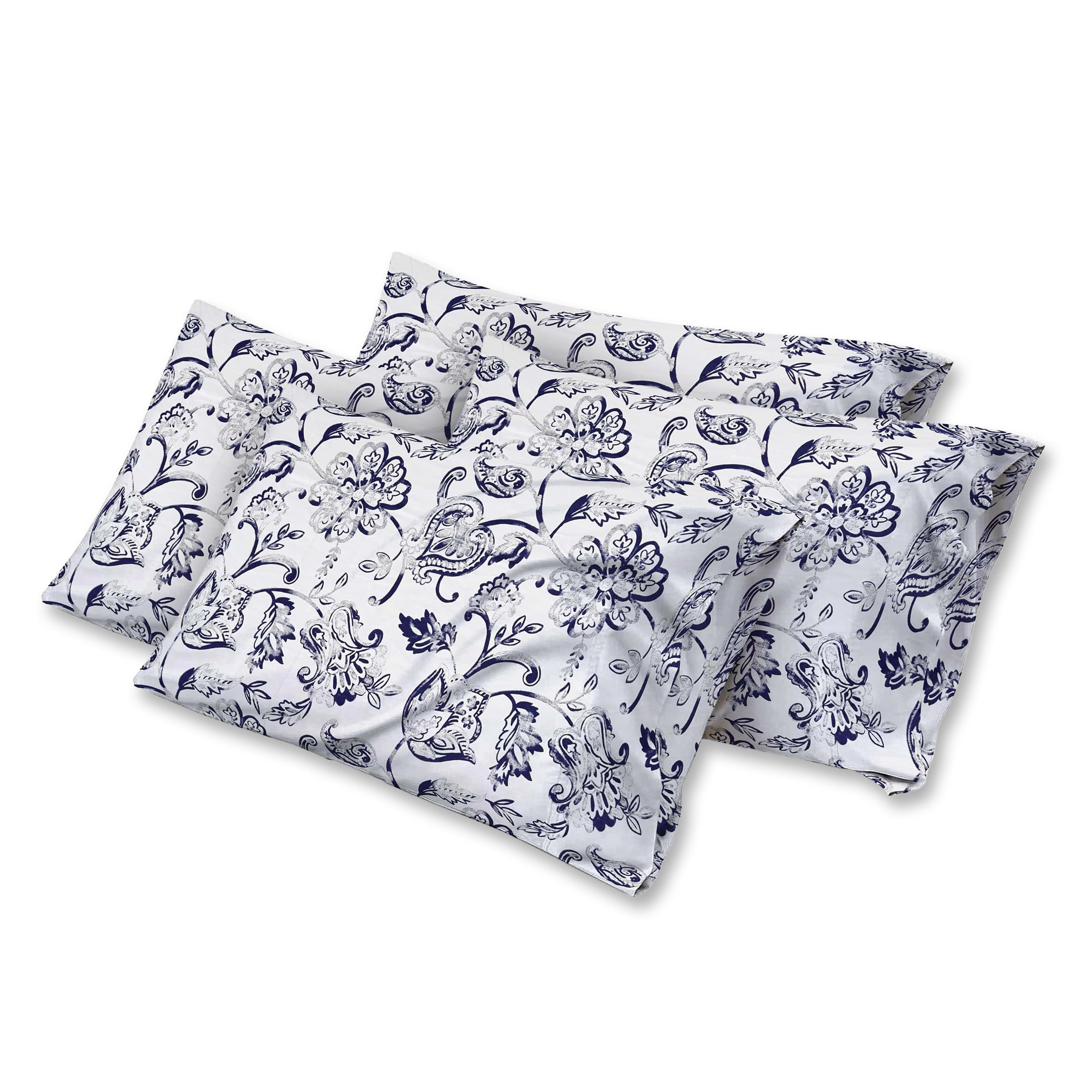 DANYDude 400 Thread Count Floral Printed Pillow Cases Pack of 4 100% Egyptian Cotton Pillow Covers Soft & Machine Washable Printed Pillow Cases 4 Pack Room Decor